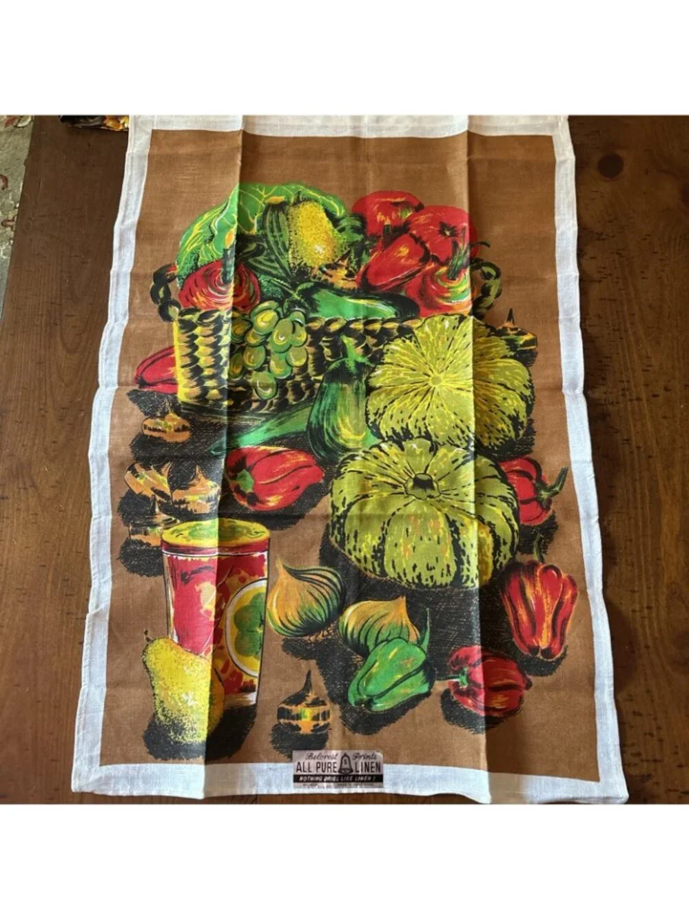 Vintage Belcrest 100% Linen Tea Towels Brown & Yellow 1960’s Set Of Two